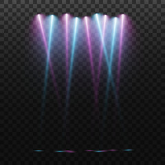Set of vector spotlights. various forms of light, blue color. stage projector. Stage background, American spotlight beam. Light effects. Previous illustration.