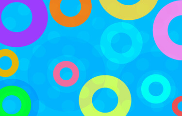 Blue abstract background, colored circles, picturesque and eye-catching.
