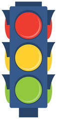 Traffic light, traffic light icon on a blue background with a white stroke. Vector, cartoon illustration.
