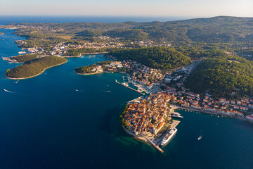 aerial view of the islands of korcula in croatia; croatian adriatic coast as seen from a drone; the...