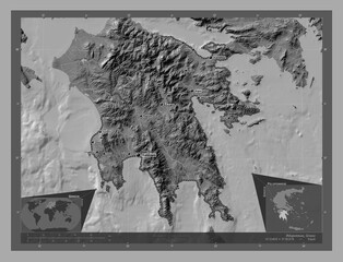 Peloponnese, Greece. Bilevel. Labelled points of cities