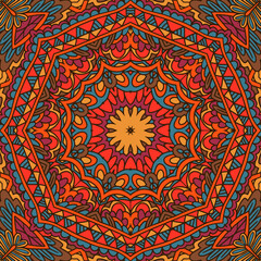 Festival art seamless pattern mandala. Ethnic geometric medallion print. Colorful repeating background texture. Mexican psychdedlic