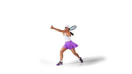 Woman playing tennis isolated on white