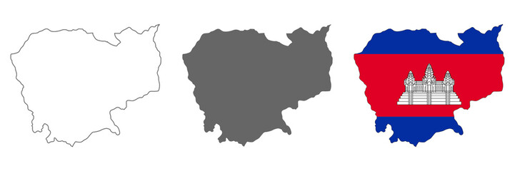 Highly detailed Cambodia map with borders isolated on background