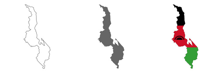 Highly detailed Malawi map with borders isolated on background