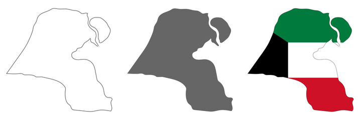 Highly detailed Kuwait map with borders isolated on background