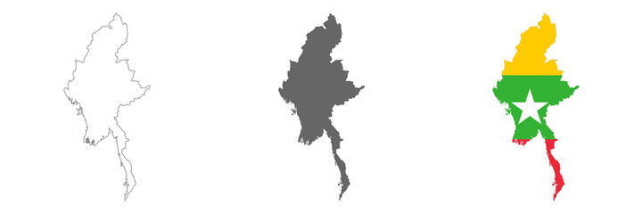 Highly detailed Myanmar map with borders isolated on background