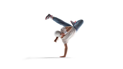 Street dancer girl  dance breakdance isolated on white - obrazy, fototapety, plakaty