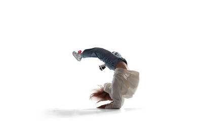 Street dancer girl  dance breakdance isolated on white
