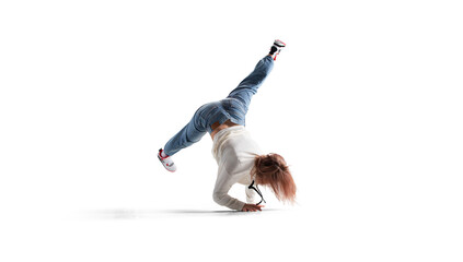 Street dancer girl  dance breakdance isolated on white
