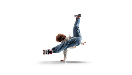 Street dancer girl  dance breakdance isolated on white