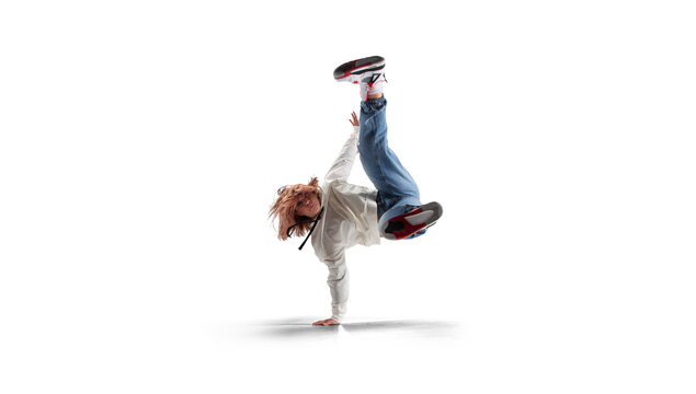 Street dancer girl  dance breakdance isolated on white