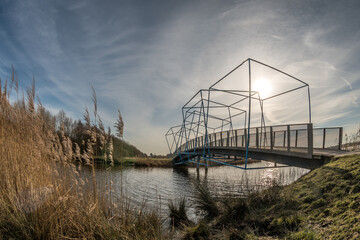 Cubic Bridge in the Netherlands, city Zoetermeer (Balijbos). Bicycle Bridge