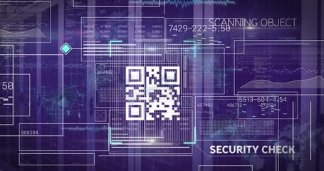 Animation of qr code and data processing over server room - Powered by Adobe