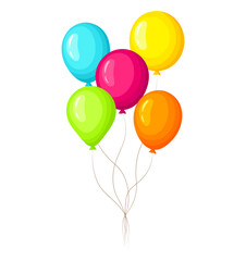 Balloons vector illustration isolated on white background. Pink, orange, yellow, green, blue hot air balloon in flat style. Bouquet of balloons for holidays, parties