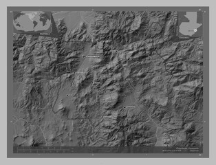 Chiquimula, Guatemala. Grayscale. Labelled points of cities
