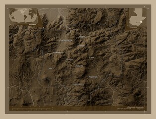 Chiquimula, Guatemala. Sepia. Labelled points of cities