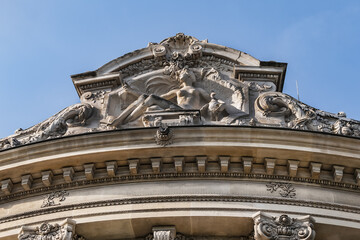 Architectural details of famous Petit Palais (Small Palace) - the former exhibition pavilion of the World Exhibition, held in Paris in 1900. Paris, France.