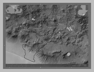 Jutiapa, Guatemala. Grayscale. Labelled points of cities