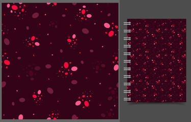 Spots seamles pattern with notebook cover template. Vector repeating abstract background with cover design.