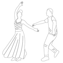 Fototapeta premium man and woman dancing, disco sketch ,outline isolated vector