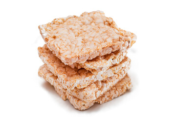 A Stack of Square Rice Cakes - Isolated on White. Dietary Crispbread - Isolation