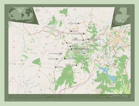Sacatepequez, Guatemala. OSM. Labelled points of cities