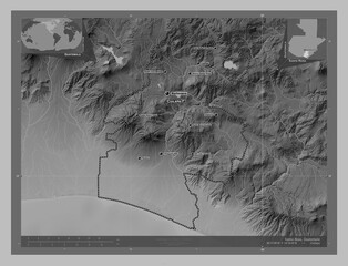 Santa Rosa, Guatemala. Grayscale. Labelled points of cities
