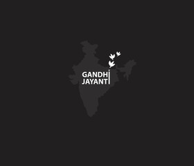 Happy Gandhi Jayanti. Gandhi Jayanti text with bird. isolated on black background. vector illustrations. Freedom concept.