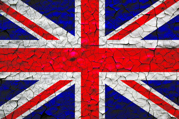 United Kingdom flag painted over cracked concrete wall. economic crisis in United Kingdom concept.