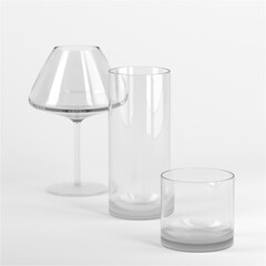 Realistic empty various glasses for alcohol. Drinks background