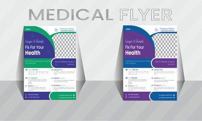 Medical vector flyer template. A4 size ai file layout for healthcare or clinic.