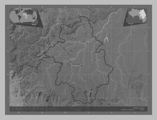 Kankan, Guinea. Grayscale. Labelled points of cities