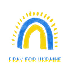 Pray for Ukraine, boho rainbow colored pencils hand drawn vector illustration, Ukraine national flag colors. Blue and yellow symbol of peace. Stop war icon. Support Ukraine sticker for social media. - 534807287