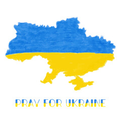 Pray for Ukraine, country map colored pencils hand drawn vector illustration, Ukraine national flag colors. Blue and yellow symbol of peace. Stop war icon. Support Ukraine sticker for social media. - 534807291