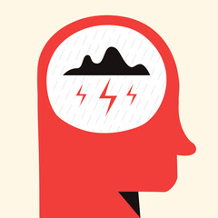 Depression in mental health man feeling problems, failures, heartbreak, worried. Tired persone icon, sad mood line style isolated on white background. 10 eps