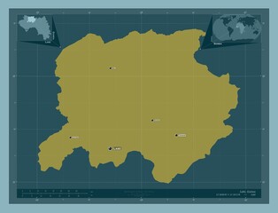 Obraz premium Labe, Guinea. Solid. Labelled points of cities