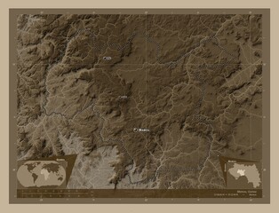 Mamou, Guinea. Sepia. Labelled points of cities