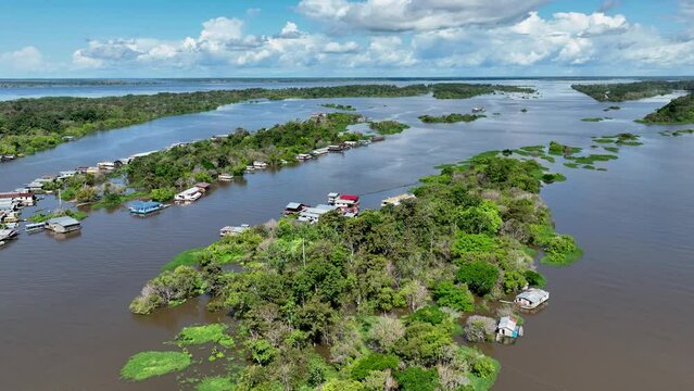 Amazon River At Manaus Amazonas Brazil. Idyllic Background Summer. Eco Idyllic. Bush Aerial Landscape Tourist. Amazon Outdoors Natural. Manaus Amazonas Lakes