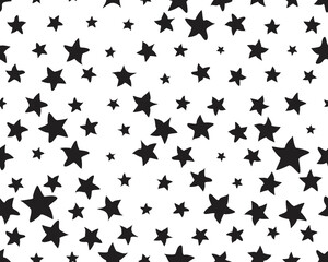 Seamless pattern with black stars random size on a white background