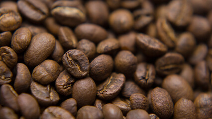 Close up macro coffee beans detailed roasted grains texture bokeh