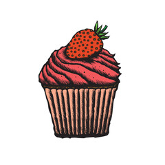 Vector illustration of a strawberry cupcake