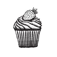 Vector illustration of a strawberry cupcake