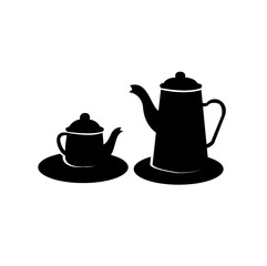 old teapot set silhouette vector