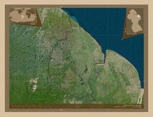 Mahaica-Berbice, Guyana. Low-res satellite. Labelled points of cities