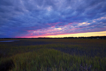 A beautiful sunset over the marsh behind Pawleys Island, South Carolina, USA.