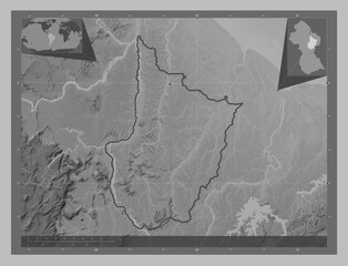 Upper Demerara-Berbice, Guyana. Grayscale. Major cities