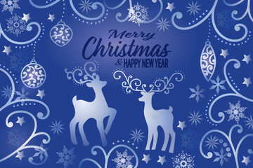 Fototapeta na wymiar Christmas card with deer and snowflakes