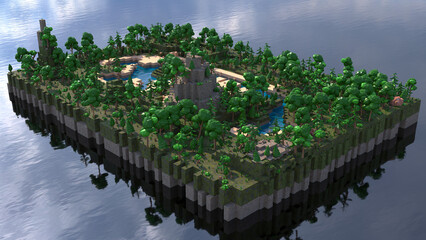 Low Poly island in ocean, Minecraft style in 8K
