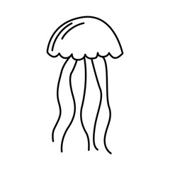 Funny jellyfish in hand drawn doodle syule. Cute underwater animal. Vector illustration.